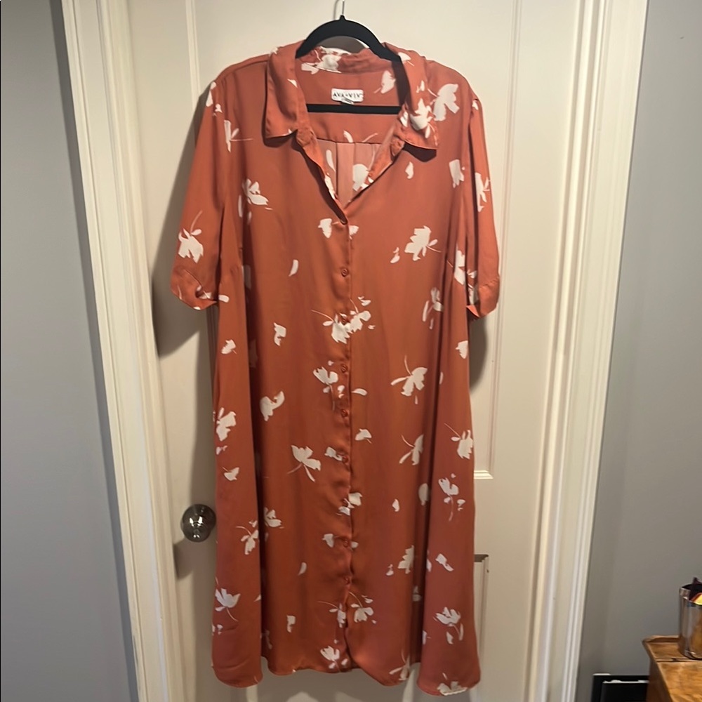 Ava & Viv Orange Shirtdress with Notched Collar